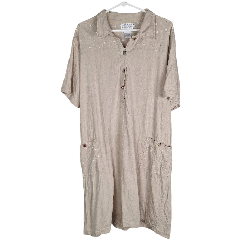 Vintage Country Wear Casuals Beige Cream Short Sleeve Dress 2X